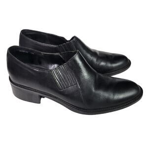 Nicole Oxford Flats Black Leather Cowboy Western Almond Toe Shoe Shooties Size 7